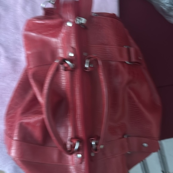 Red faux snake skin 2-piece weekender set. - Picture 3 of 8